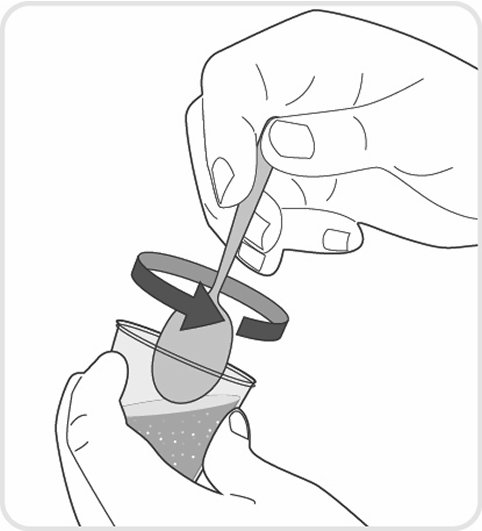 figure B_tablets – a hand using a spoon to crush tablets into powder inside cup