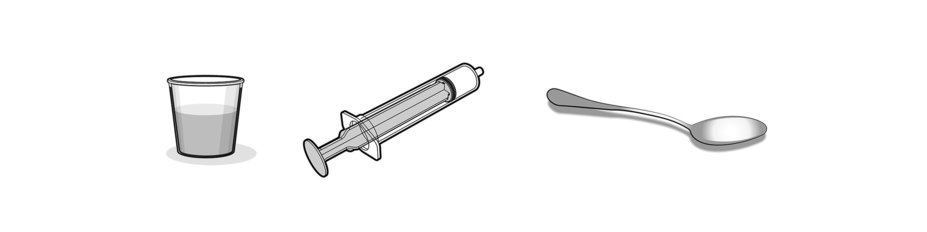 figure C_tablets – a cup with water, a syringe, and a spoon
