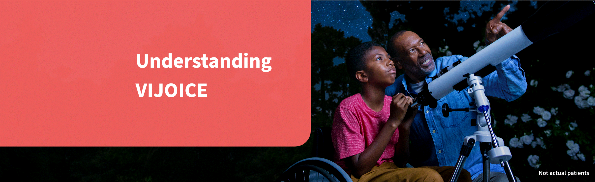 Image of a father and daughter looking at stars through a telescope. Text on image says “Understanding VIJOICE.”